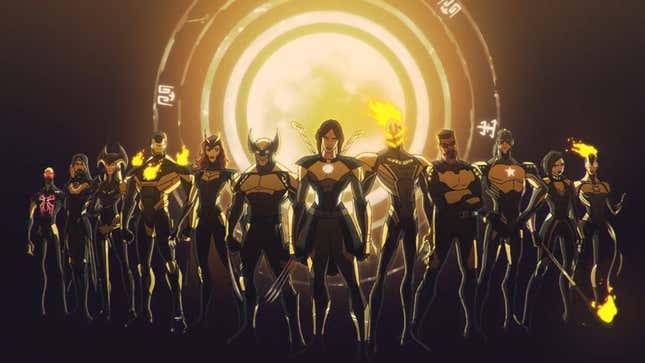 A line-up of heroic characters poses in Marvel's Midnight Suns.