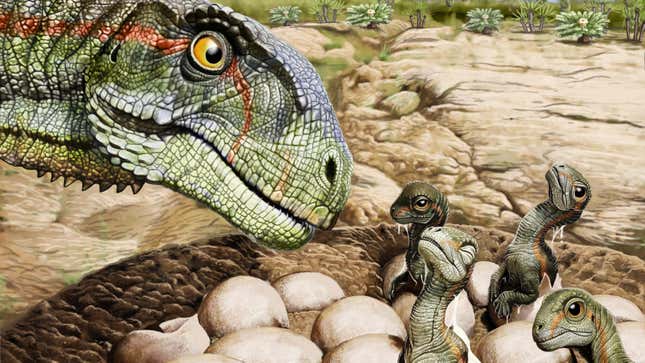 Artistic reconstruction of a Mussaurus patagonicus nest. 