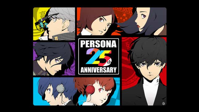 Persona series protagonists arranged around a 25th anniversary logo.