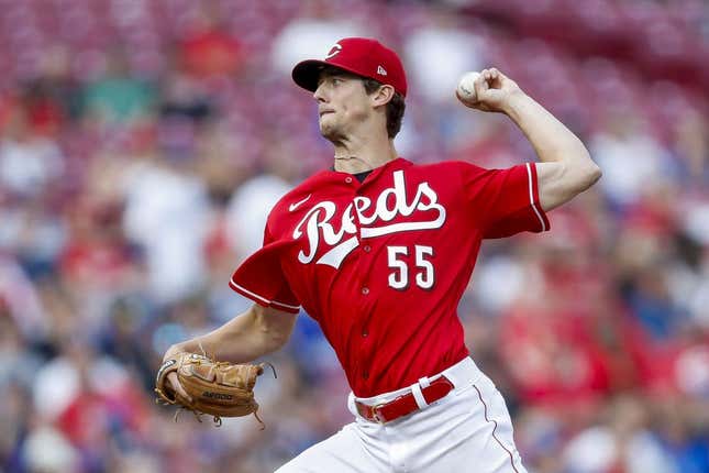 Jun 7, 2023; Cincinnati, Ohio, USA; Cincinnati Reds relief pitcher Brandon Williamson (55) pitches against the Los Angeles Dodgers in the first inning at Great American Ball Park.