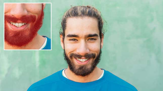 Ein Porträt Einer Person Mit Bart, Das Die Automatisch Generierte Maske Zeigt, Die In Adobe Lightroom Darauf Angewendet Wird.