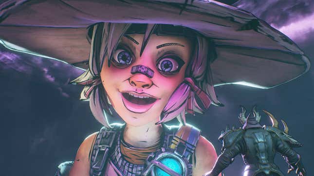 Tiny Tina looms over a knight in Wonderlands on Xbox Series X.