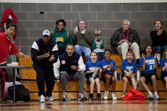 President Obama coaching his daughter Sasha’s basketball team in 2011.