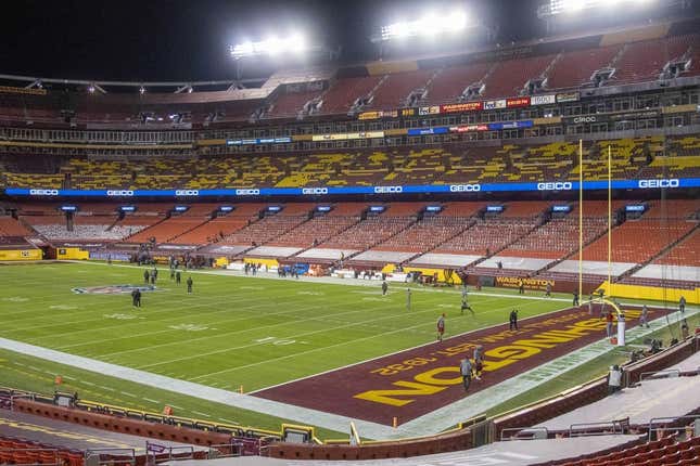 Jan 9, 2021; Landover, Maryland, USA; General view of FedEx Field before the game between the Washington Football Team and the Tampa Bay Buccaneers.