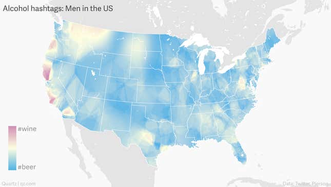 Image for article titled Mapping who drinks wine or beer in America, by tweets