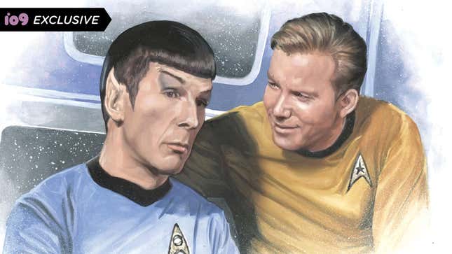 An illustration of Spock and Kirk conversing.