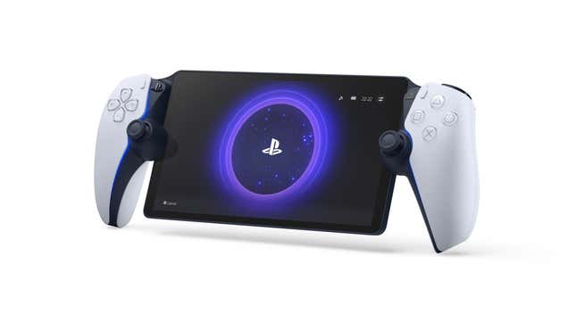 A PlayStation Portal controller with screen showing the PlayStation logo.