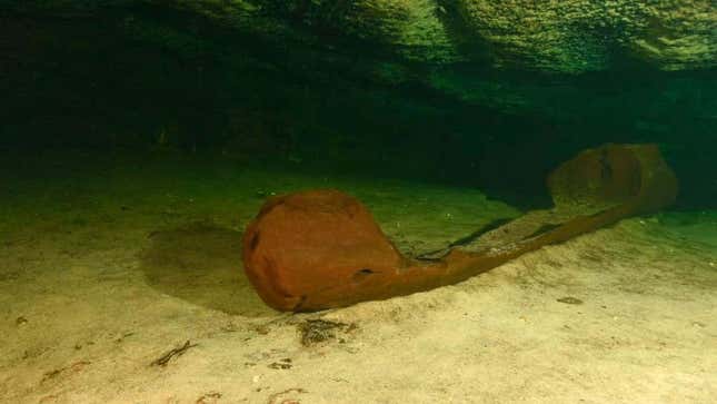 The canoe underwater.