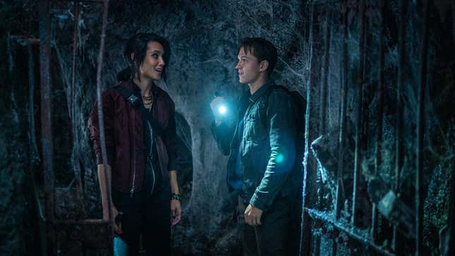 Chloe and Nathan in a crypt.