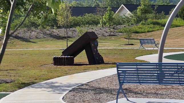 The Cosmic Brownie sclupture, with “candy” pieces for climbing