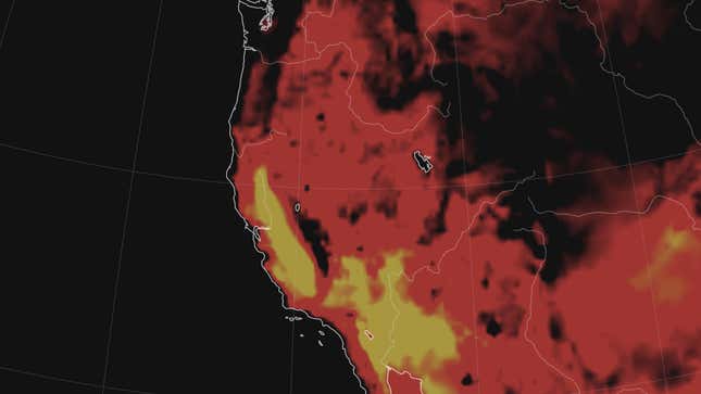 A map of extreme heat in the western U.S. forecast for Sunday.