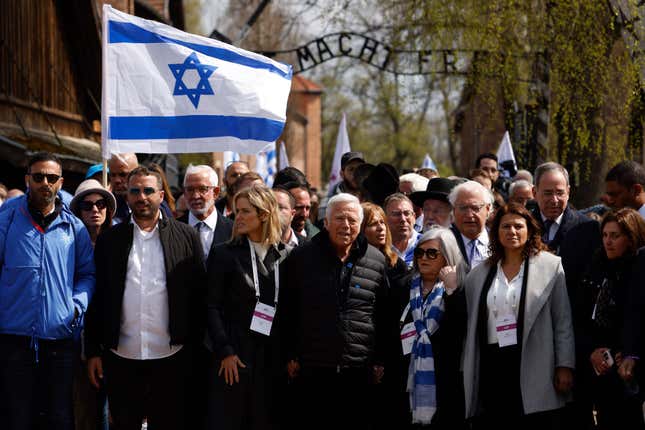 New England Patriots owner Robert Kraft participated in the annual “March of the Living,” a trek between two former Nazi-run death camps, in Oswiecim, Poland.