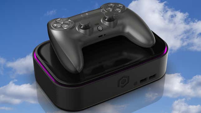 A render of an imaginary console and controller, floating in the clouds.