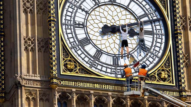 Image for article titled Big Ben Undergoes Routine Cleaning To Remove Hapless Tourists Dangling From Minute Hand