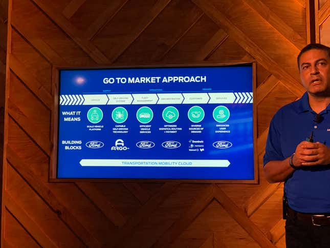 Marakby arguing that Ford’s holistic approach to autonomous vehicles sets it apart from the competition.