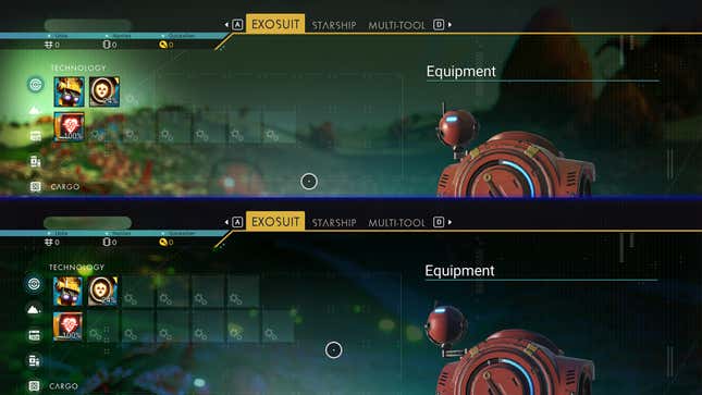 A comparison image of different builds of No Man's Sky show off updated inventory slots.