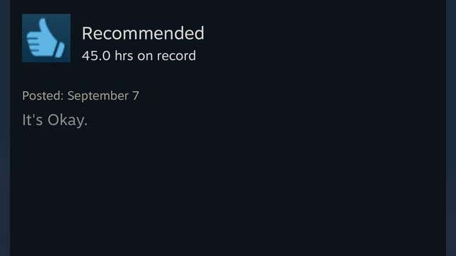 Snímek obrazovky zobrazující recenzi Starfield Steam.