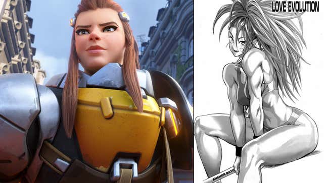A side-by-side comparioson image of Overwatch's Brigitte and One Punch Man's Captain Mizuki.