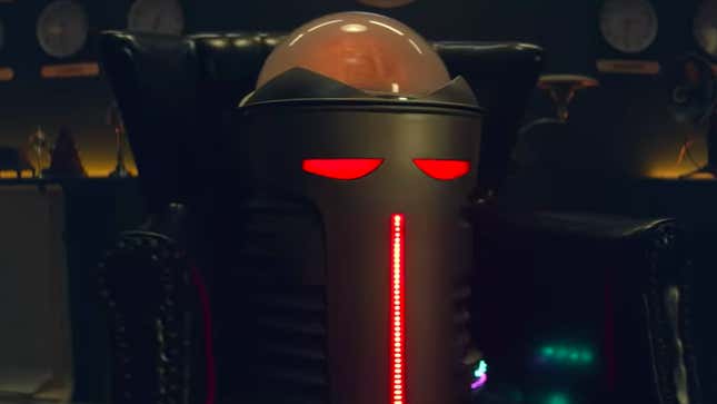 The Brain appears with red glowing eyes in a promo for season three of Doom Patrol.
