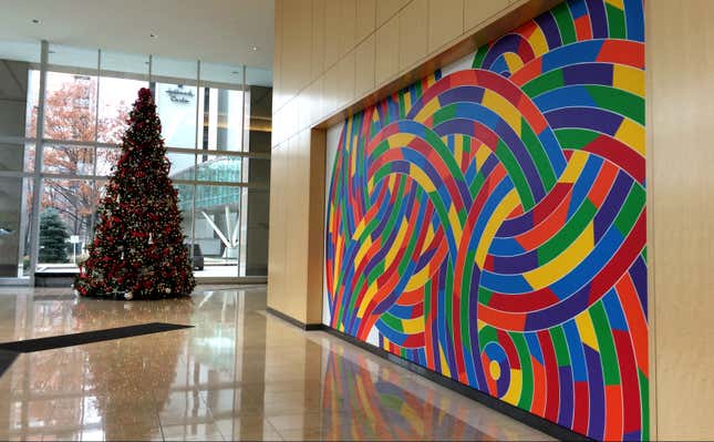A Sol Lewitt wall painting in the hall of one of the Crown Center buildings, in Kansas City.