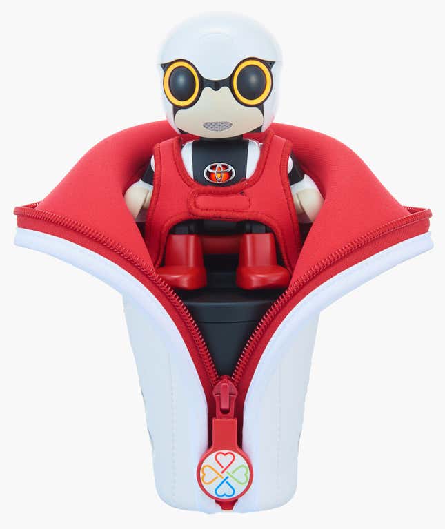 Kirobo hanging out in its cupholder carrying case.