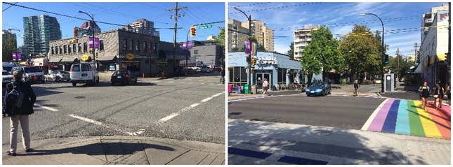 A comparison of two inner-city intersections in Vancouver, Canada.