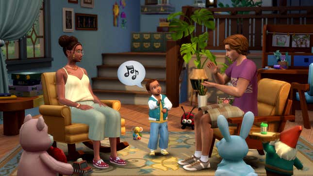 A toddler is seen singing to two people sitting on chairs in the living room while having normal-sized legs.  However, he will be the only one in this article who can claim that.