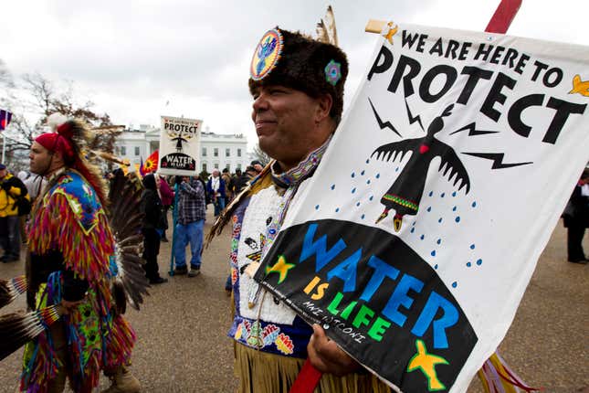 Stencil signs at the Dakota pipeline protest
