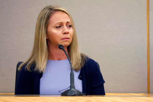 In this Sept. 27, 2019, file photo, fired Dallas police officer Amber Guyger becomes emotional as she testifies in her murder trial in Dallas. A Texas appeals court has upheld the murder conviction of Guyger, who was sentenced to prison for fatally shooting her neighbor in his home. A panel of three state judges on Thursday, Aug. 5, 2021, ruled that a Dallas County jury had sufficient evidence to convict Guyger of murder in the 2018 shooting of Botham Jean. (Tom Fox/The Dallas Morning News via AP, Pool, File)
