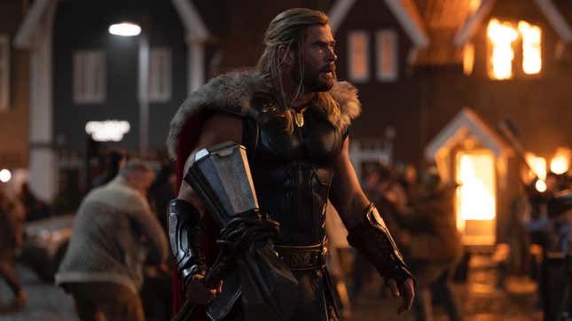Thor in a burning village.
