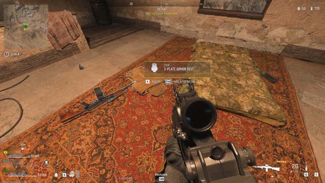 A player discovers a three-plate armor vest.