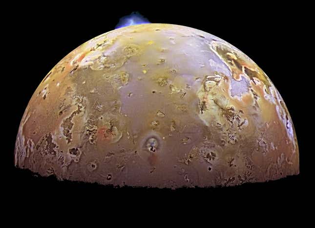Jupiter's moon Io experiencing a volcanic eruption.