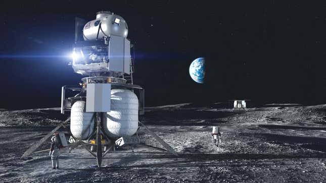 An illustration of the human lunar lander on the surface of the Moon.