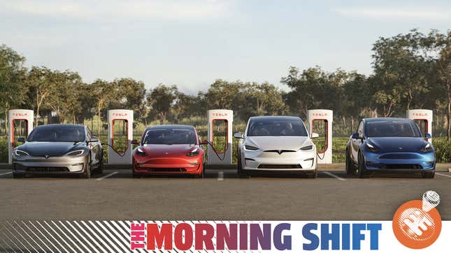 Tesla's model lineup with The Morning Shift banner.