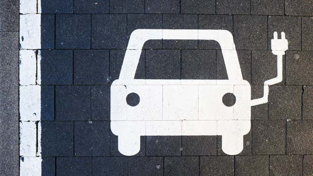 A photo of the panted markings at an EV charging station. 