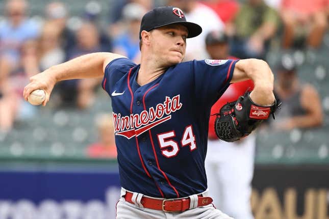 Sep 19, 2022; Cleveland, Ohio, USA; Minnesota Twins starting pitcher Sonny Gray (54) throws a pitch during the first inning against the Cleveland Guardians at Progressive Field.