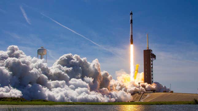A SpaceX Falcon 9 rocket launches on October 16, 2021. 