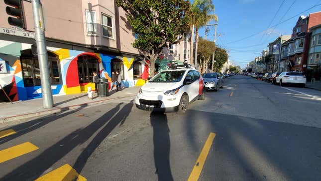 A photo of a Cruise self-driving car testing in America.
