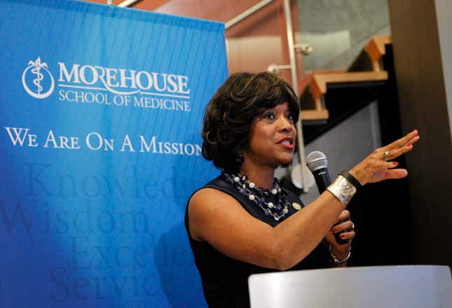 Dr. Valerie Montgomery Rice, President and Dean, Morehouse School of Medicine, speaks about the need for increased community action on mental health and addiction-related issues at Morehouse School of Medicine Pre-State of the Union on Mental Health and Addiction Reception at the Kaiser Family Foundation Barbara Jordan Conference Center on Monday, Feb. 2, 2015 in Washington, DC.