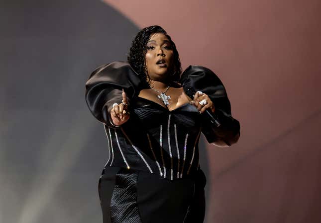 LOS ANGELES, CALIFORNIA - FEBRUARY 05: Lizzo performs onstage during the 65th GRAMMY Awards at Crypto.com Arena on February 05, 2023 in Los Angeles, California. 