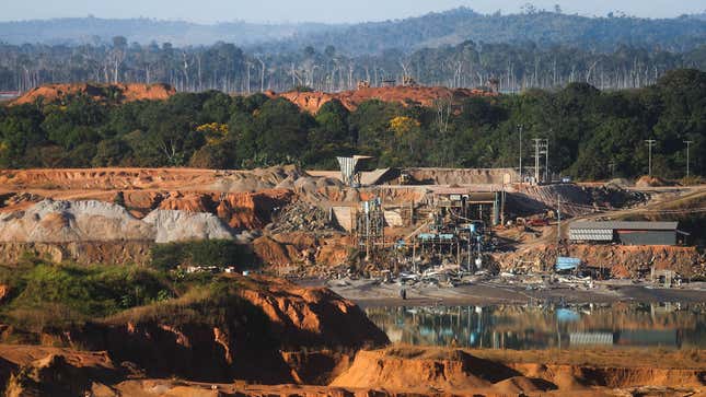 An open-air tin mine in the Brazilian Amazon.