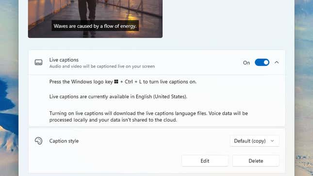 Live captions Windows