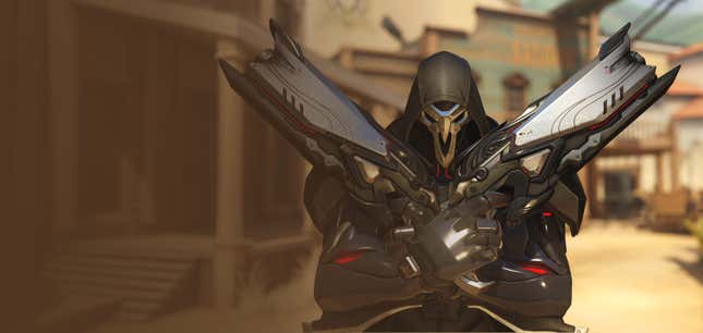 Reaper is shown holding his two shotguns in Hollywood's cowboy movie set area in Overwatch 2.