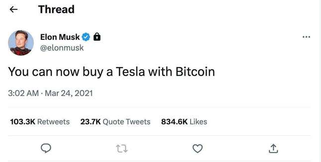 Image for article titled Tesla Lost $140 Million on Elon Musk’s Bitcoin Bet Last Year