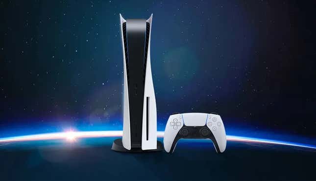 A PlayStation 5 orbits the cosmos. 