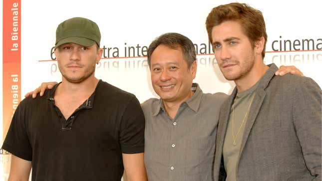 Heath Ledger, Ang Lee, and Jake Gyllenhaal at the 2005 Venice Film Festival