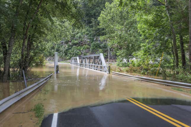 A bridge and road are flooded outside of Jackson. 