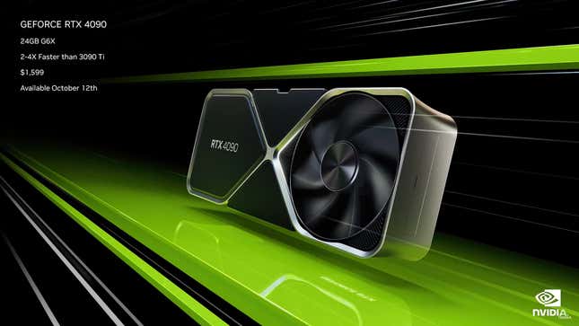 Imagen para el artículo titulado La nueva gráfica RTX 4090 de Nvidia promete ser de 2 a 4 veces más rápida que su predecesora