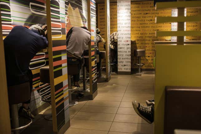 Image for article titled Photos: McDonald’s restaurants transform into shelters for Hong Kong’s homeless