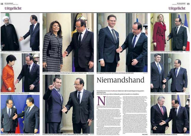French President Francois Hollande handshakes